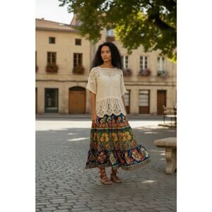 Roommates Cream Crochet Shirt Boho Festival Open Weave Cotton Size L